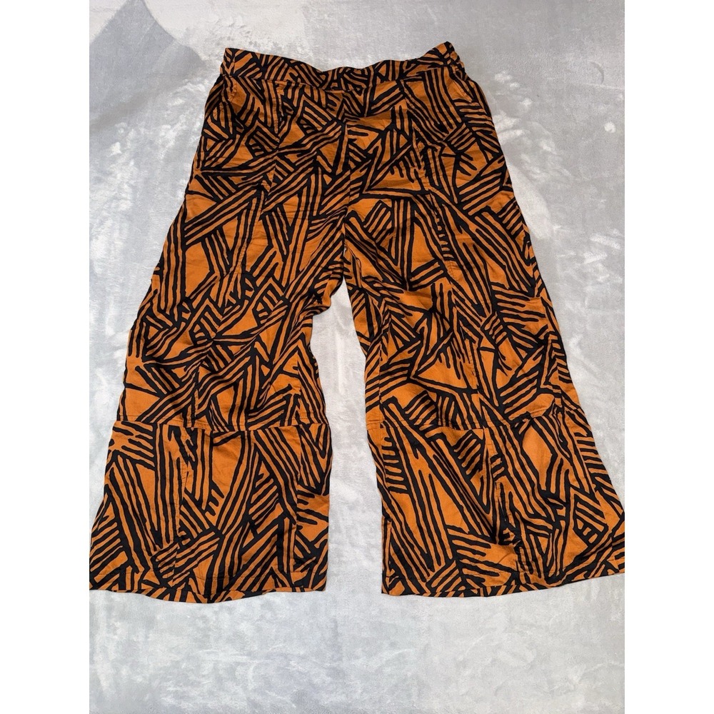 Lisa Bayne Wide Leg Pants Women's M Geometric Lagenlook Pull On Coastalcore